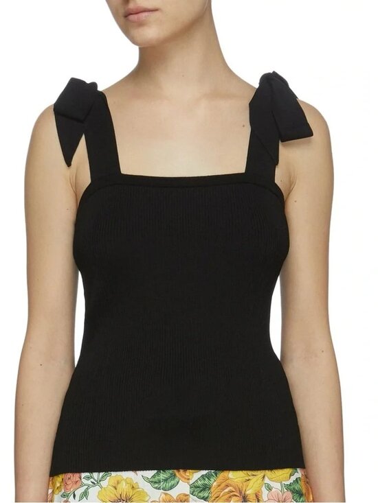 Zimmermann Tops - ZIMMERMANN Lulu' Tie Shoulder Strap Square Neck Tank Top Ribbed In Black